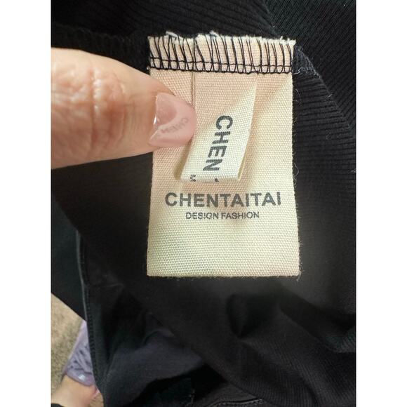 Chentaitai Black Stand Neck Asymmetric Long Sleeve Knit Top size Medium - Picture 4 of 16